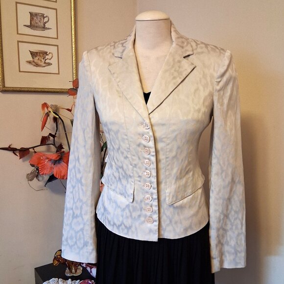 Preowned le chateau Women’s Lined Blazer Silver White Printed Jacket - Picture 1 of 8